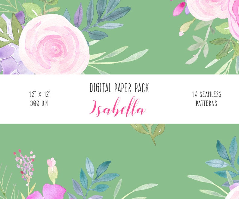 Watercolor Floral Digital Paper Pack - Decoupage Paper, Roses Repeat ...