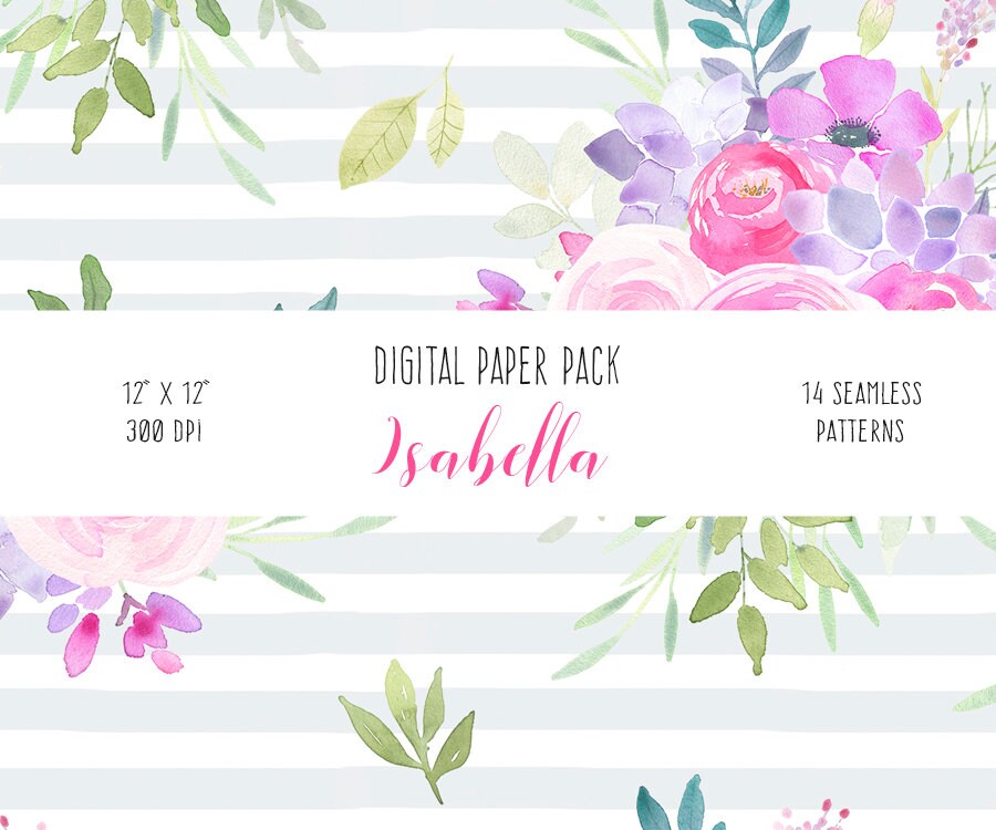 Watercolor Floral Digital Paper Pack - Decoupage Paper, Roses Repeat ...