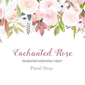 Acquerello Rose Drop Clipart - caduta morbida grafica rosa, matrimonio, clipart dipinte a mano, floreali clipart, caduta dei fiori, bordo floreale