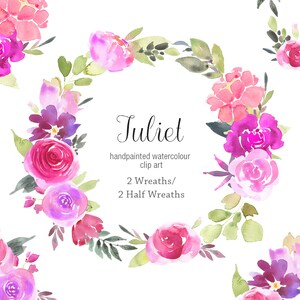 Pink Rose Clipart - Watercolor Rose Wreath Clipart, hand painted floral wreath arrangements, pink flower clipart, clipart wreaths