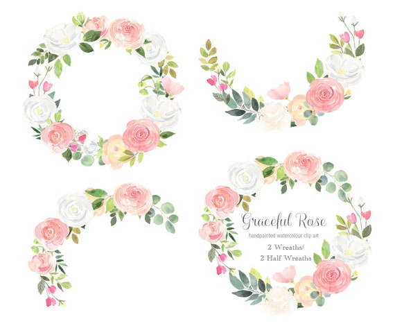Hand Gezeichnet Clipart Aquarell Blumen Kranz Clipart Weiss Etsy