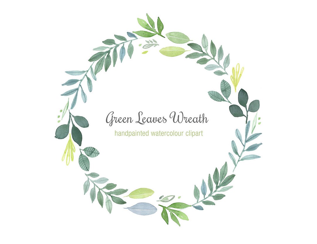 Hand-painted Watercolor Wreath - Green Leaves Clipart, Foliage Wreath ...