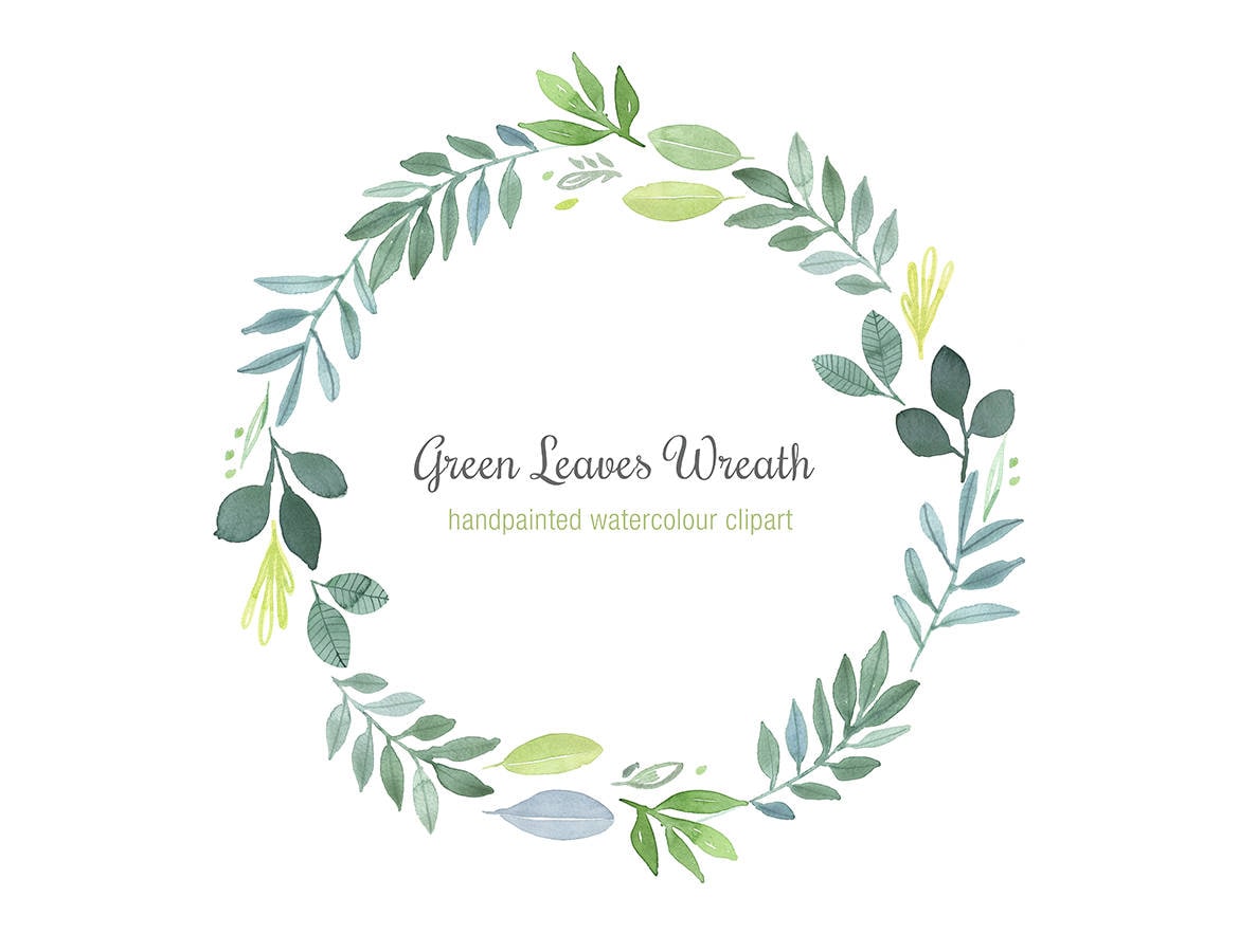 Hand-painted Watercolor Wreath Green Leaves Clipart Foliage | Etsy