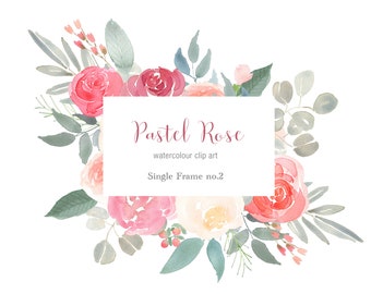 Pastel Rose Watercolor Clipart Frame, Pink Peach Rose Clipart, Floral Frame PNG, Digital Download, Do It Yourself Wedding, Pretty Rose