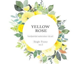 Spring Yellow Flowers Clip Art, Instant Download, Watercolor Clipart Frame, Circle, Yellow Roses Clipart, Summer Wedding, Do It Yourself