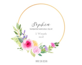 Simple Spring Wreath with Gold Frame, Pink Roses Watercolor Clip Art, Do It Yourself Wedding Invitations, Business Logo, Party Invites, PNG