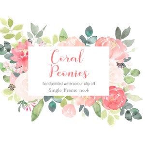 Pfingstrosen-Aquarell-Clipart-Rahmen, rechteckiger Blumenrahmen, DIY-Hochzeitseinladung, Logo, Party-Einladung, korallenrosa Pfingstrose, hübsche Blume PNG