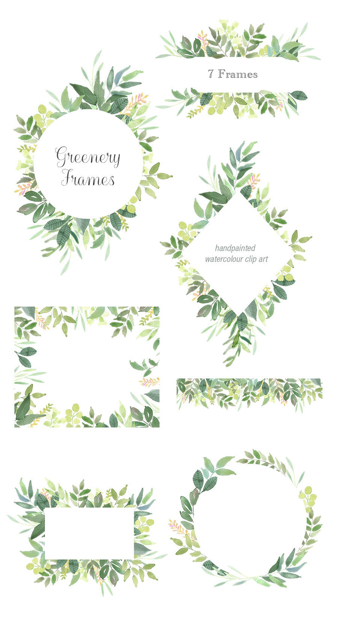Green Leaves Frames Foliage Clipart, Greenery Wedding Invites, Leaf Clip Art,  Watercolor Clipart,  Branding, Scrapbooking, Leaf PNG -  Canada