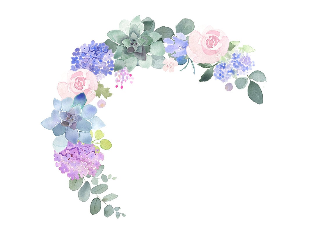 Watercolor Clip Art Floral Wreath Pink and Lilac Roses With | Etsy