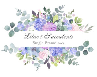 Purple Floral Watercolour Clipart, Floral Banner, Do It Yourself, Wedding Invitation, Branding, Logo, Flower Clipart, Eucalyptus Leaves