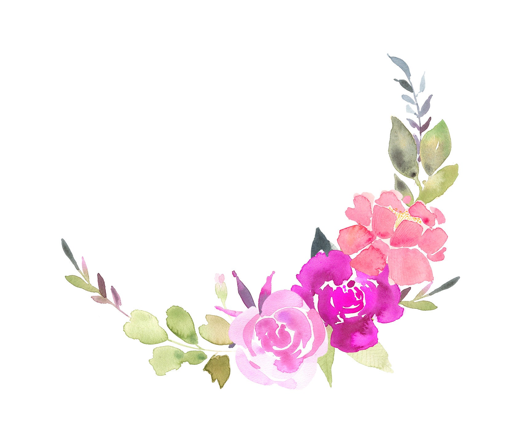 Pink Rose Clipart - Watercolor Rose Wreath Clipart, Hand Painted Floral ...