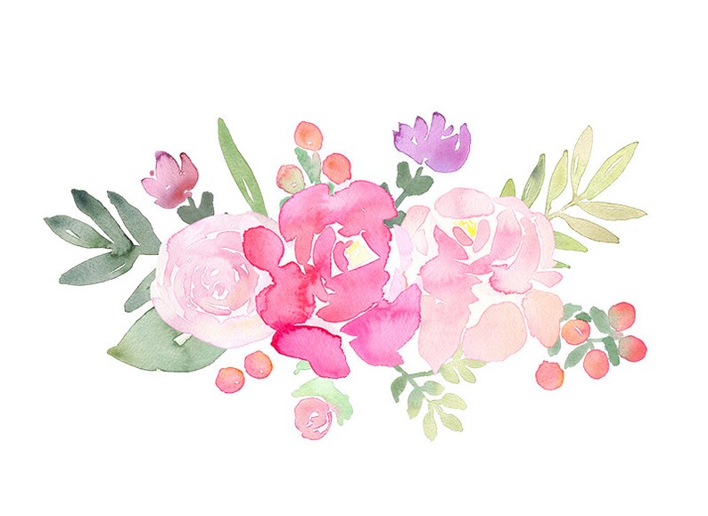 Flower PNG wedding graphics Two Bouquets floral arrangement Pink Peonies Hand Painted Clipart Pink Floral wedding floral clipart