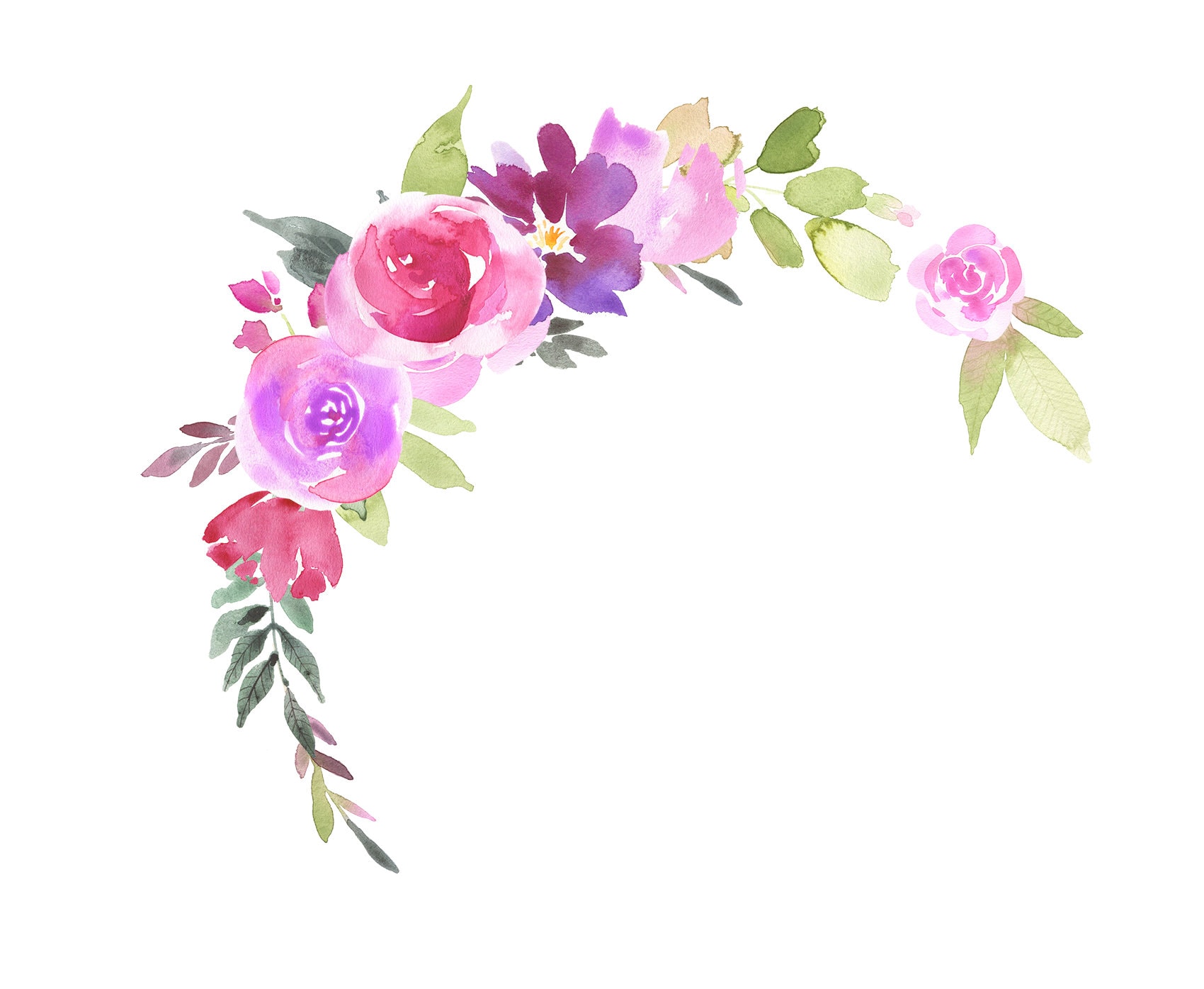 Pink Rose Clipart - Watercolor Rose Wreath Clipart, Hand Painted Floral ...