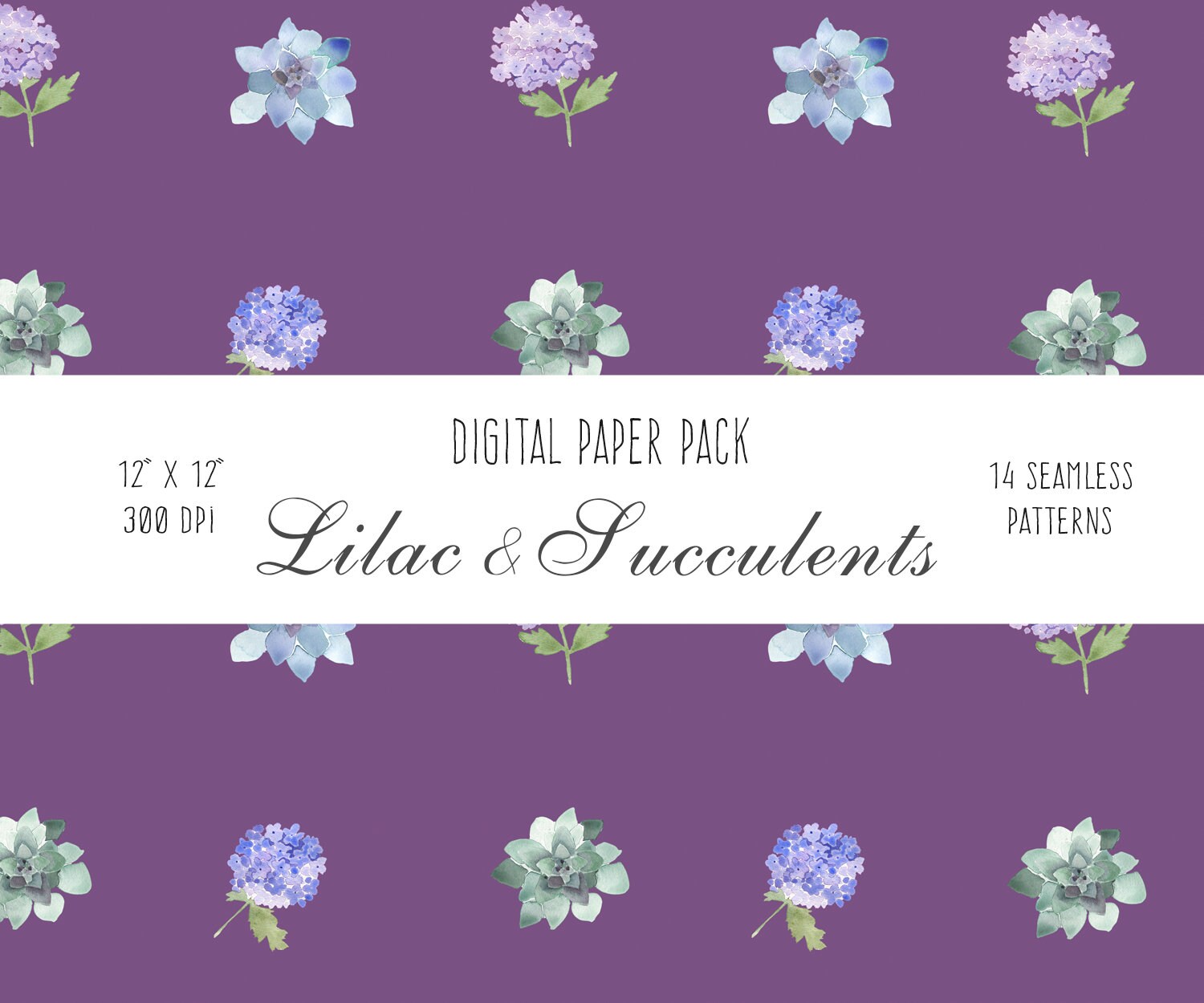 Digital Paper Pack Watercolor Lilac & Succulents Digital - Etsy