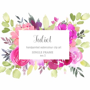Aquarell Clipart, rosa und magenta Rosen-Rahmen, rechteckiger Clipart-Rahmen, Blumenrand, digitale Clipart, DIY Hochzeit, Logo PNG
