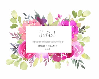 Watercolor Clipart, Pink and Magenta Roses Frame, Rectangular Clipart Frame, Floral Border, Digital Clipart, DIY Wedding, Logo PNG