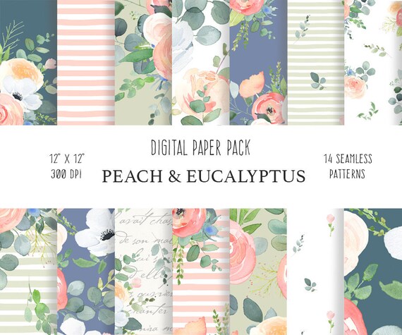 Floral Digital Paper, Watercolor Floral Background, Floral Scrapbooking Paper, Watercolor Flower Repeat Background Download, Digital Paper