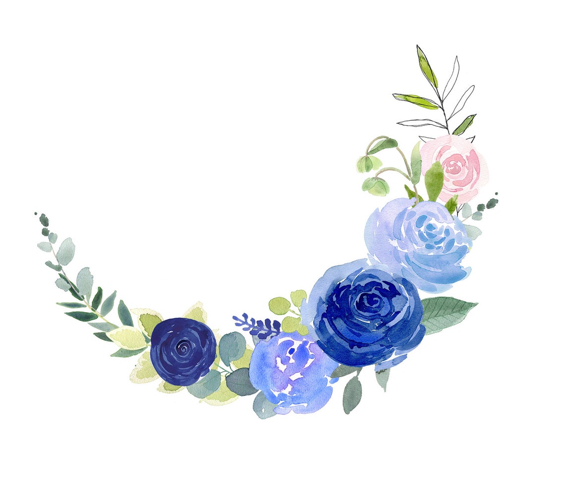 Navy and Blush Watercolor Clip Art Wreaths, Navy Blue Floral Wreaths ...