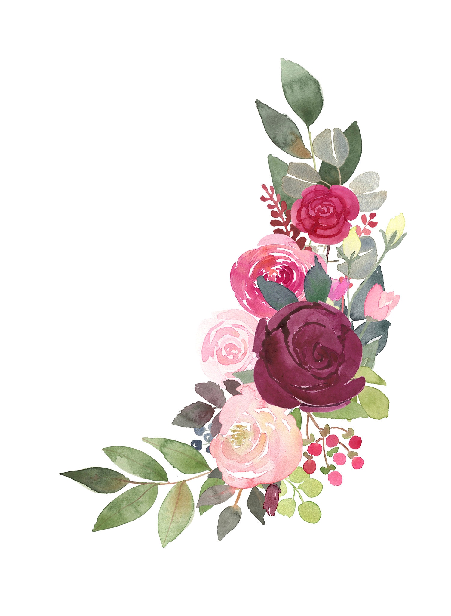 Corner Floral Bouquet Clipart Watercolor Clip Art Flower Etsy