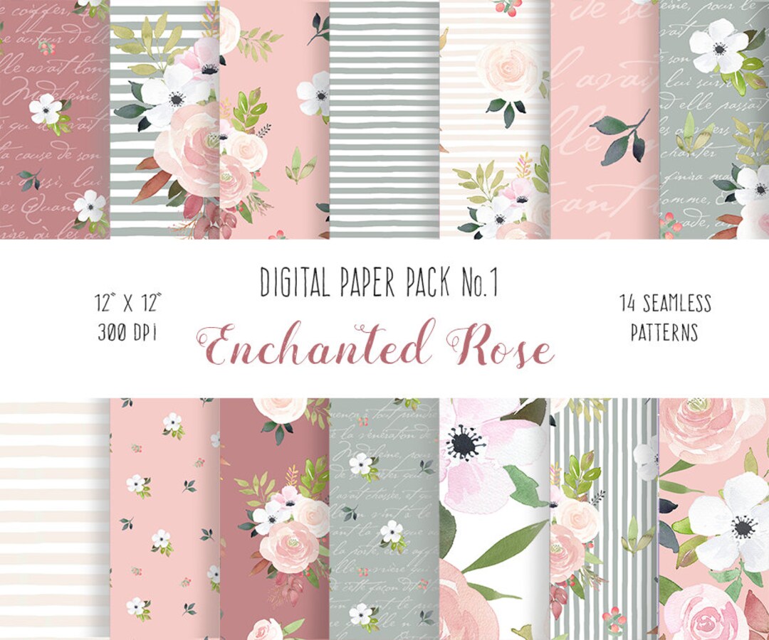 Digital Paper Pack - Enchanted Rose1, Browns, Pinks, Grey, Roses ...