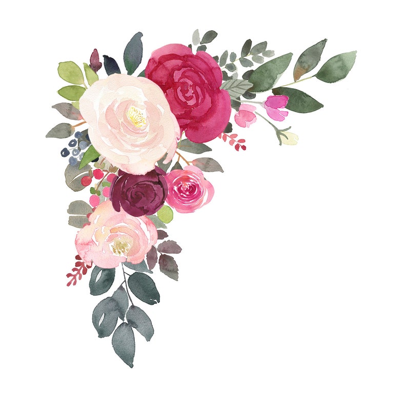 Ecke Blumen Strauß Clipart Aquarell ClipArt | Etsy