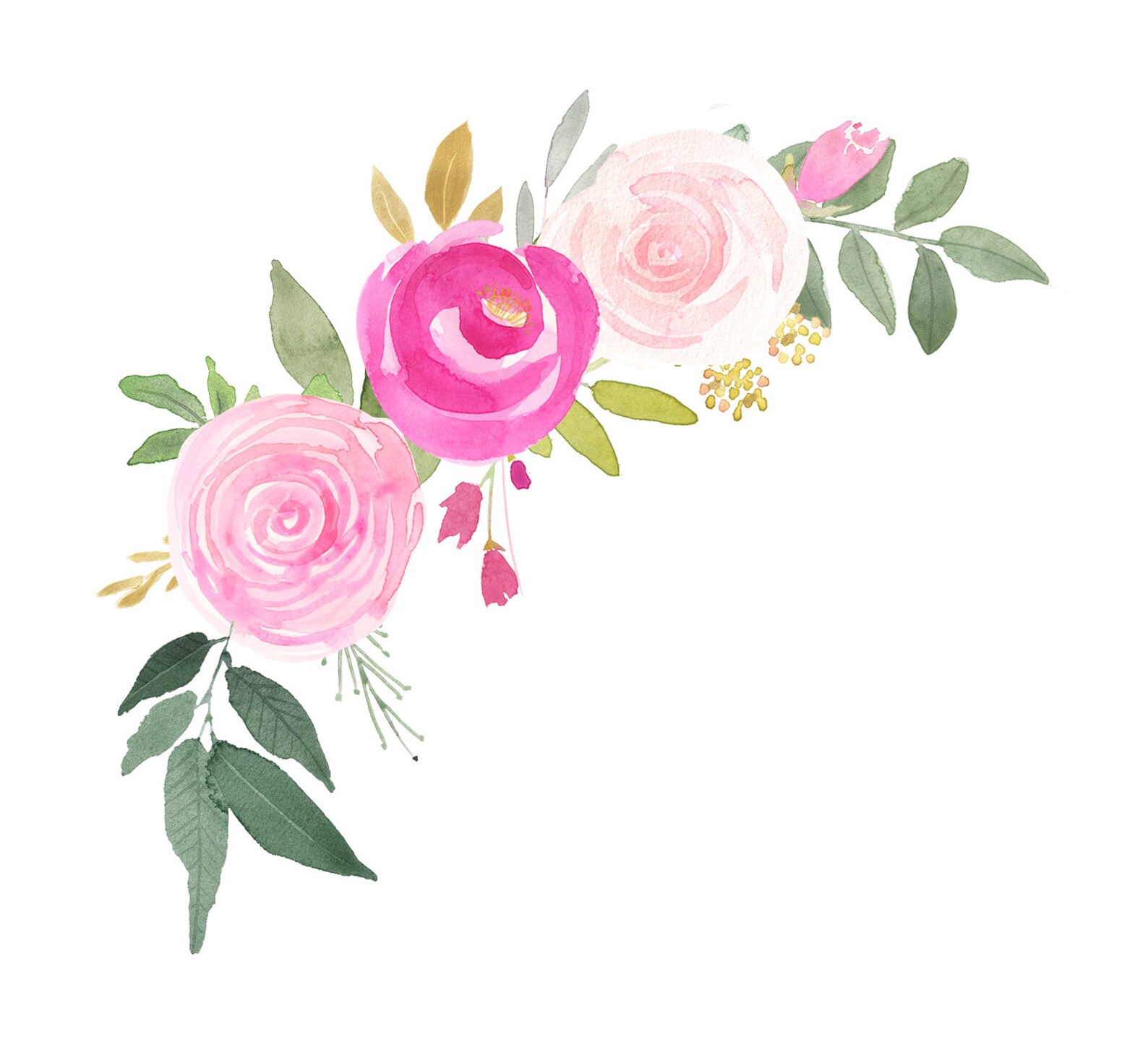 Couronne de fleurs aquarelle peinte à la main rose et or PNG - Etsy France