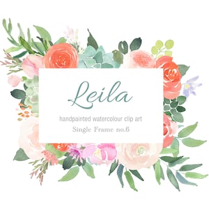 Clipart acquerello tropicale, clipart acquerello, cornice clipart floreale arancione e verde, cornice rettangolare, tema matrimonio hawaiano PNG