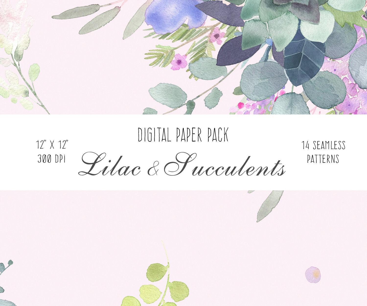 Digital Paper Pack Watercolor Lilac & Succulents Digital - Etsy