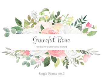 Pink and White Roses Clip Art Banner, Watercolor Clipart, DIY wedding Clipart, DIY logo, Rose Branding Graphics, Instant Download, Rose PNG