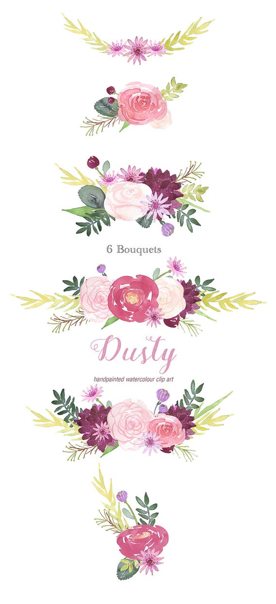 6 Mazzi Acquerello Clipart Dusty Rose Rose Rosa Ranuncolo Etsy