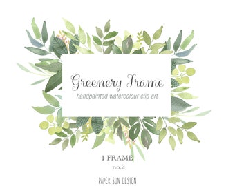 Greenery Clipart, Instant Download, Watercolour Leaf Digital Frame, Do It Yourself Logo, Wedding Border, Foliage Clip Art, Cottage Core PNG