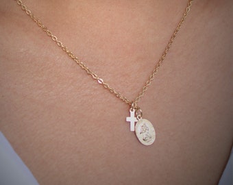 Collier Saint-Christophe avec croix, Médaille Saint-Christophe, Collier médaillon, Collier du voyageur, Collier pièce de monnaie, Cadeaux de Noël