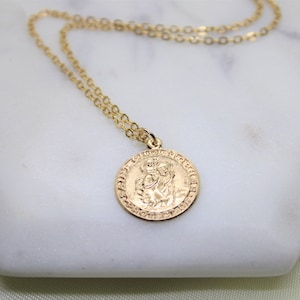 14k U.S.A gold filled Saint Christopher necklace, St Christopher medal, Medallion necklace, Traveler’s necklace, Gold coin necklace