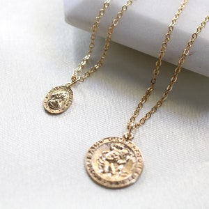 Saint Christopher necklace 14k Gold filled, Mom and me necklaces, St Christopher medal, Medallion necklace-Travelers necklace, Coin necklace
