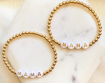 Gold filled Beaded mama nana bracelet , Gold ball bracelet, Gifts for mom, Gifts for grandma, Name bracelet, Valentine gifts