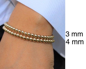 4mm Gold Bead Bracelet with Diamond Bead Yellow Gold Vermeil / 7.5