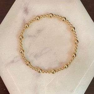 14k U.S.A. Gold filled Beaded Elastic Bracelet, 3 mm 5 mm ball bracelet, Gold ball bracelet, Gifts for her, sphere, Gifts for mom