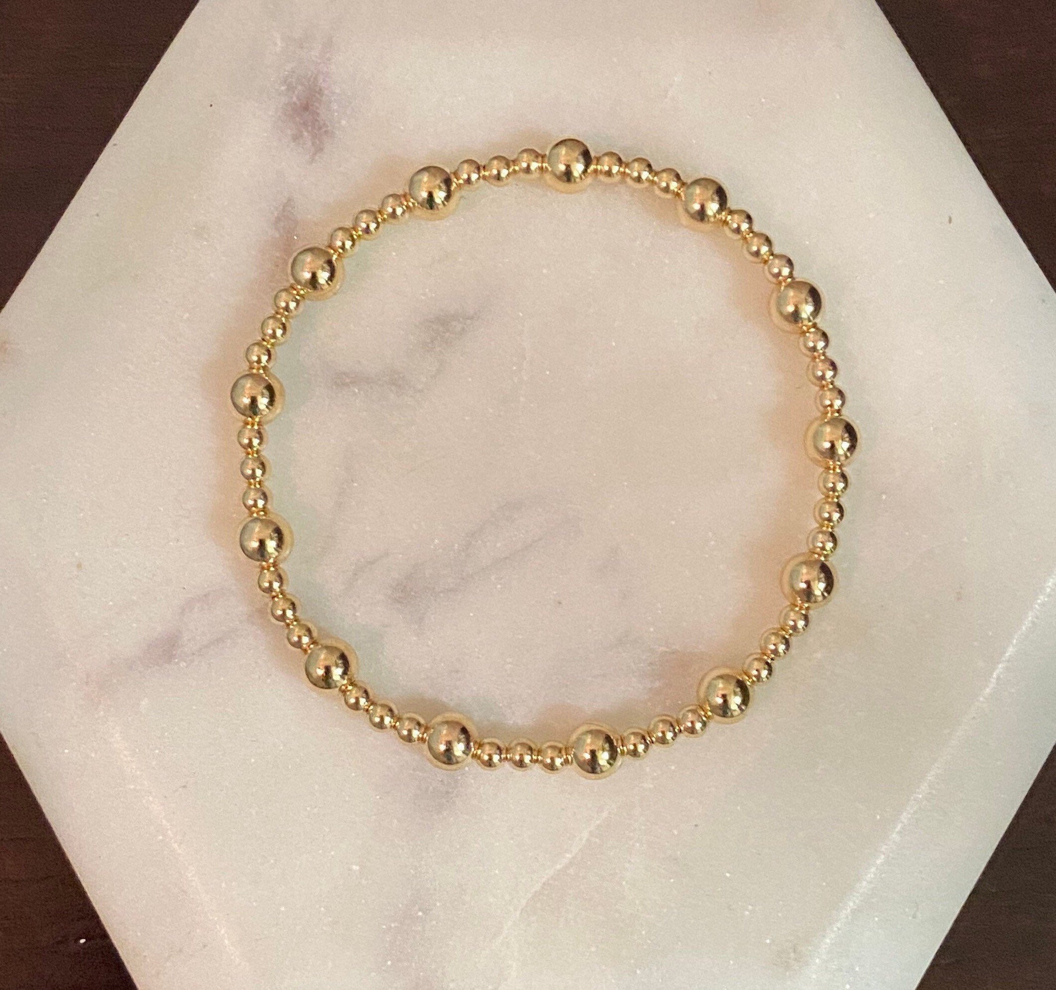 14k U.S.A. Gold Filled Beaded Elastic Bracelet 3 Mm 5 Mm Ball Etsy