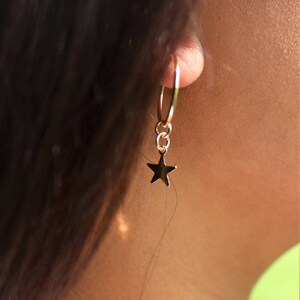 14 Karat Gold Plated Moon and Star Charm Hoop Earrings