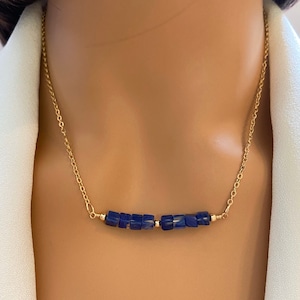 Blue Kyanite Bar Necklace - 14k Gold filled Bar Necklace - Healing stone jewelry - Kyanite Gold Beads Necklace -Gift for her-Gift for wife