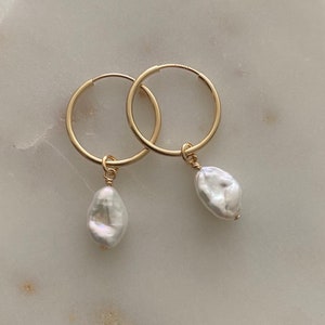 Pearl Hoop Earrings, Real Pearl Earrings, Pearl drop earrings, Gifts for her, Gifts under 20, Gifts for mom, mother