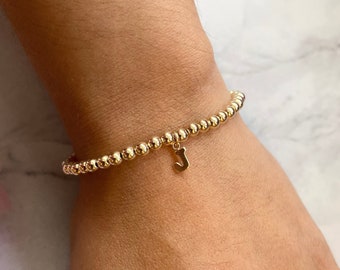 Gold ball initial bracelet, Gold bead bracelet, Personalized Gold beaded bracelet, Gifts for her, Holiday gifts for her, sphere