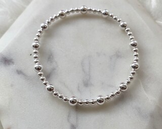 Bracciale Elastico Sottile In Argento 925 Con Perline Sfere E Tubolari - Lunghezza 16 Cm, Delicato, Impilabile