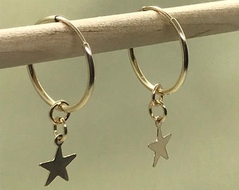 14k U.S.A Gold filled Star Hoop Earrings, Gold Hoop earrings, Star Earrings, Ear Huggies, Celestial earrings, Star hoops, Holiday gifts
