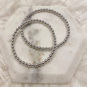 Sterling silver bead bracelet, Silver stretch bracelet, Silver ball bracelet, Gifts for her, Gifts under 20, Holiday gifts