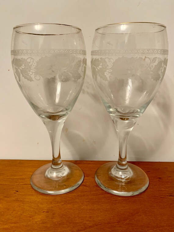 Kitchen & Dining Vintage Libbey Glass Etched Holly Berries Wine Glasses