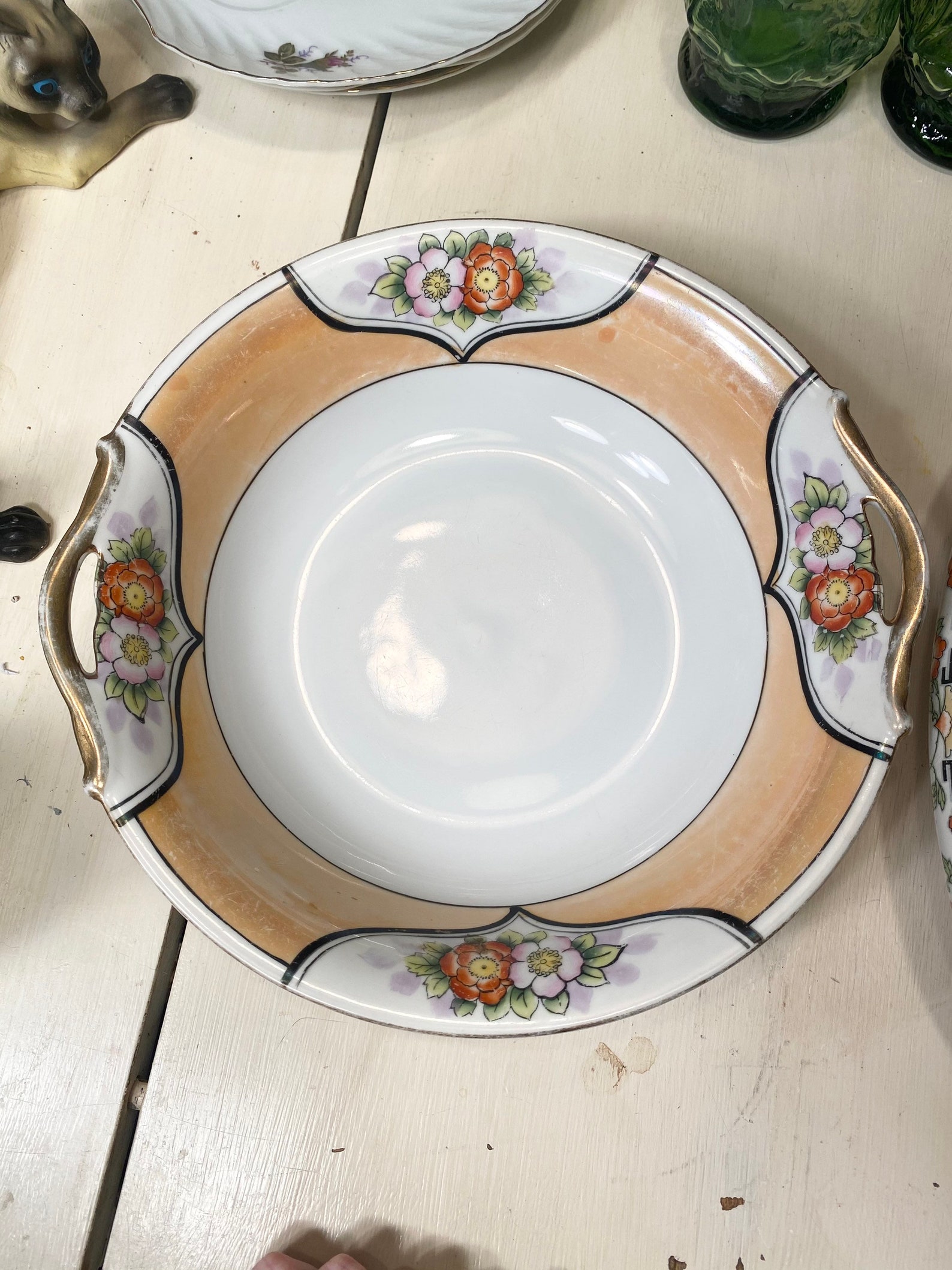 Vintage Noritake Art Deco Floral Lusterware Peach Serving / Centerpiece