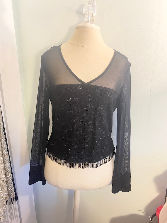 Vintage Joseph Ribkoff Mesh Beaded Top small