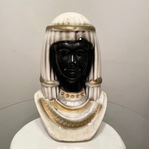 Mid Century Vintage 1950’s Blackamoor Egyptian Woman Bust Chalkware