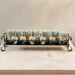 Vintage Handpainted Juice & Espresso Glasses with Tray